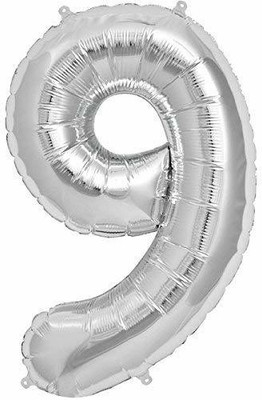 Aizelx Solid 9 Number Silver Foil Balloon Balloon(Multicolor, Pack of 1)