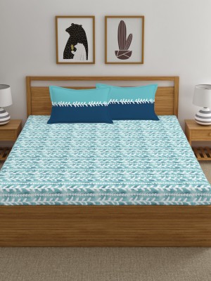 TRIDENT 120 TC Cotton Queen Printed Flat Bedsheet(Pack of 1, Blue)