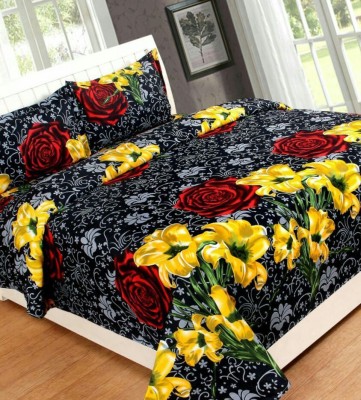 HOME KART 140 TC Cotton Double Abstract Fitted & Flat Bedsheet(Pack of 1, Yellow & Black)