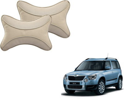 MOCKHE Beige Cotton Car Pillow Cushion for Skoda(Rectangular, Pack of 2)