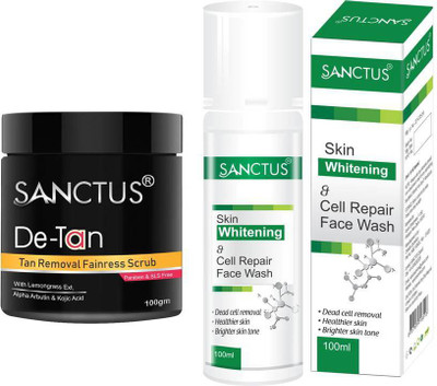 

SANCTUS D-TAN Tan Removal Fairness Scrub & Skin Whitening & Cell Repair Face Wash Combo (100gm + 100ml)(Set of 2)