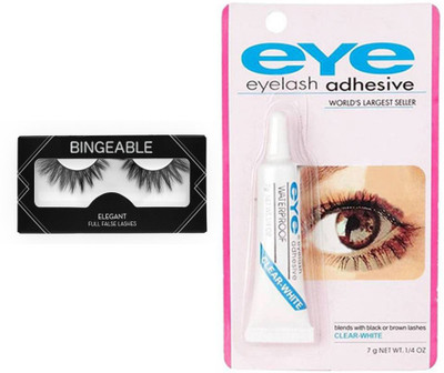 Bingeable Pair of 1 Waterproof False Eyelashes with Adhesive Eyelash Glue(Pack of 2)