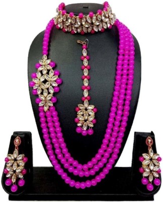 BJ JEWEL Alloy Gold-plated Pink, White Jewellery Set(Pack of 1)