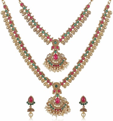 Shining Diva Alloy Gold-plated Green, Pink Jewellery Set(Pack of 1)