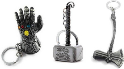 V P ENTERPRISES Combo of Avengers Infinity War Thanos Hand, Thor Hammer & Thor Key Chain