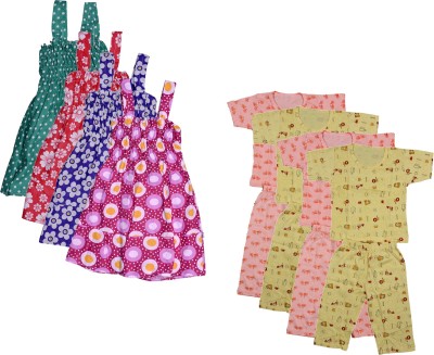 KAVYA Baby Boys & Baby Girls Casual T-shirt Dress, Pant(Purple, Red, Green, Pink, Orange, Yellow)