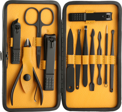 

Foolzy Manicure Set Nail Clippers, 12 in 1 Professional Stainless Steel Nail Scissors Grooming Kit with Black Leather Travel Case(12 ml, Set of 12)
