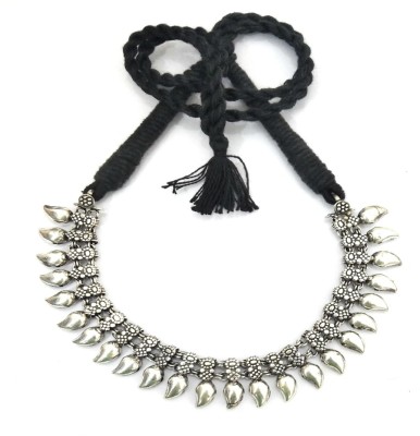 athizay Black Thread Oxidised Silver Necklace Choker Black Silver, Silver Plated Metal Necklace