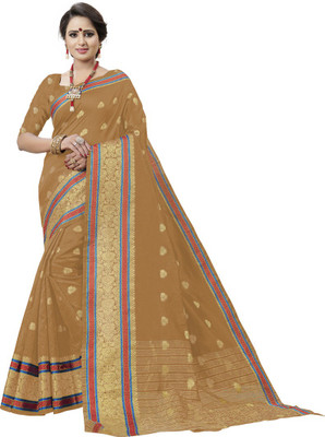 manvaa Embellished Dharmavaram Cotton Silk Saree(Brown)