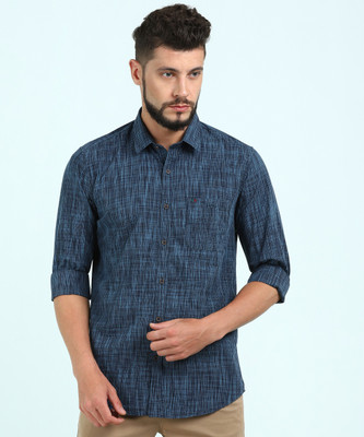 peter-england-men-self-design-casual-dark-blue-shirt