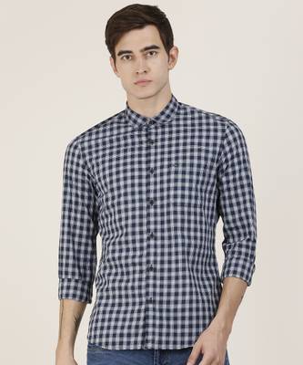 INDIGO NATION Men Checkered Casual Dark Blue Shirt