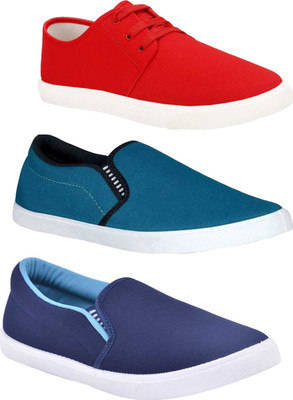 SKYMORE Combo Pack Of 3 Canvas Shoes For Men(Red, Blue , 8)