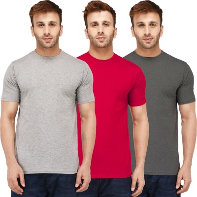 New Trends Collection Self Design, Solid Men Round Neck Red, Grey T-Shirt