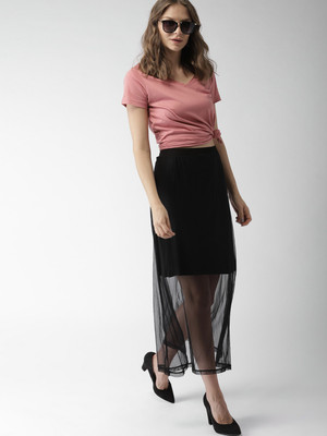 Mast & Harbour Solid Women V Neck Pink T-Shirt