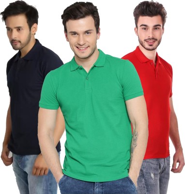 KEOTI Self Design, Solid Men Polo Neck Dark Blue, Red, Green T-Shirt