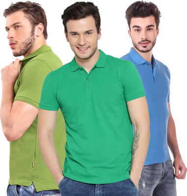 KEOTI Solid Men Polo Neck Light Blue, Green, Light Green T-Shirt