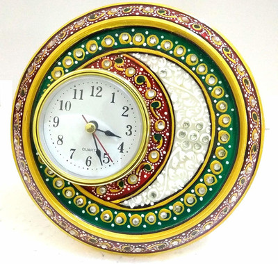 Gaura Art & Crafts Analog-Digital Marble Table clock|Home Decor|Marble Handicrafts|Meenakari Work|Handwork Clock