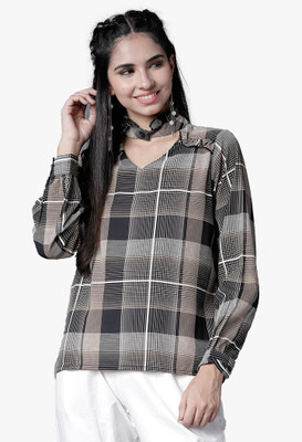 Tokyo Talkies Casual Cuffed Sleeve Checkered Women Multicolor Top