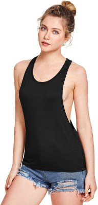 THE BLAZZE Casual No Sleeve Solid Women Black Top