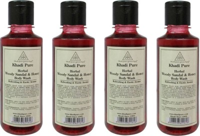 KHADI Pure Herbal Woody Sandal & Honey Body Wash (PACK OF 4)(4 x 210 ml)