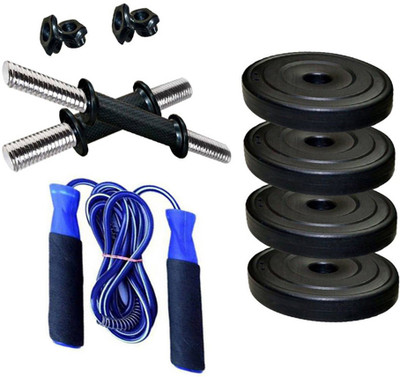 StepInnStore BEST QUALITY 2.5kg (4Pcs) PVC PLATES+DUMBBELL ROD+FOAM HAND SKIPPING ROPE Gym & Fitness Kit
