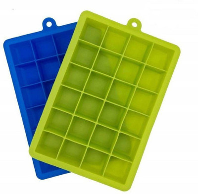WOLBLIX (Pack Of 2) Blue, Green Silicone Ice Cube Tray(Pack of2)