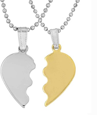 Morvi Stainless Steel Two parts Half Gold plated and Half shiny white Broken Heart shape Fashion pendant Men women Stylish Latest Silver Brass Pendant