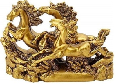 GiftnGlory Running Horses for Victory | Good Luck | Positive Energy Decorative Showpiece  -  13 cm(Bone China, Gold)