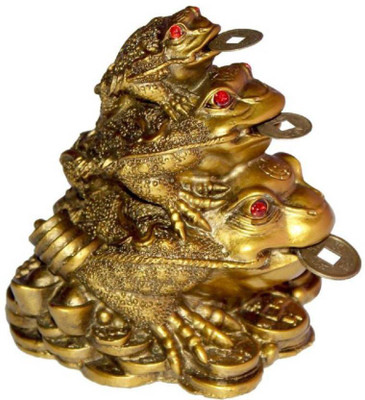APNA KANHA Triple Luck Money Frog Decorative Showpiece  -  10 cm(Polyresin, Gold)