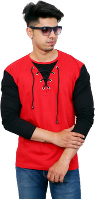 FARICON Colorblock Men Round Neck Red, Black T-Shirt