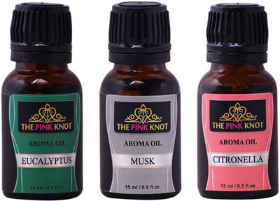THE PINK KNOT Musk , Citronella & Eucalyptus set of three aromatic fragrant diffuser oil (15ml each) Aroma Oil Musk , Citronella & Eucalyptus set of three aromatic fragrant diffuser oil (15ml each)(3 x 15 ml) THE PINK KNOT Musk , Citronella & Eucalyptus set of three aromatic fragrant diffuser oil (15ml each) Aroma Oil Musk , Citronella & Eucalyptus set of three aromatic fragrant diffuser oil (15ml each)(3 x 15 ml)