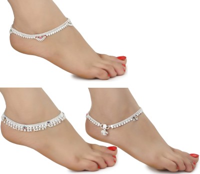 AanyaCentric White Metal Woman and Girl Silver Plated Payal Combo Pair Imitation Trendy Fancy Stylish Latest Traditioinal Alloy Anklet(Pack of 6)