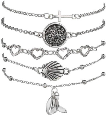 Shining Diva Alloy Cubic Zirconia Silver Coated Bracelet Set(Pack of 5)