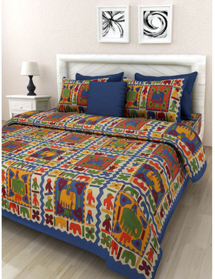 Kausumbha Collection 200 TC Cotton Double Printed Flat Bedsheet(Pack of 1, Blue)