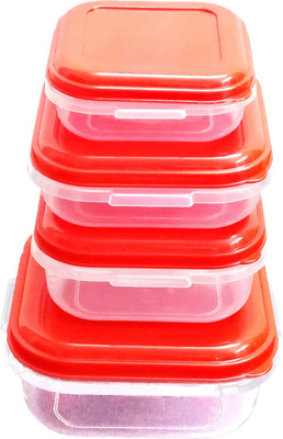 Fresco Plastic Fridge Container  - 1000 ml, 800 ml, 2000 ml, 400 ml(Pack of 4, Red)