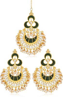 Karatcart Karatcart GoldPlated Fashion German Chandbali Hook Dangler Stylish Fancy Party Wear Earrings Beads Brass Earring Set