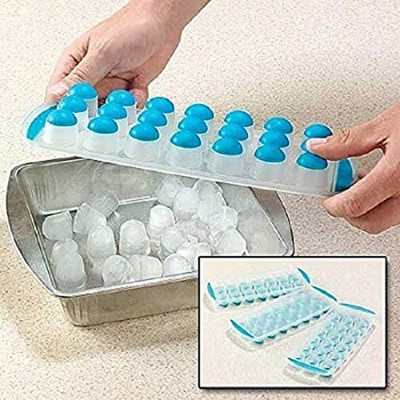 Toyswala Pack of Easy Push Premium POP-UP ice Tray,with Flexible Silicon Bottom and Lid, 21 Cube Trays (Multicolor) -Pack of 1 Multicolor Plastic Ice Cube Tray(Pack of1)