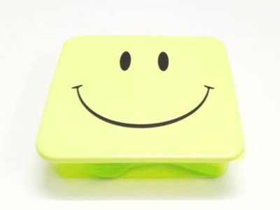 WHITE POPCORN Smiley Designed Tiffin Box With 2 Mini Container & 1 Spoon & Fork 2 Containers Lunch Box(500 ml)