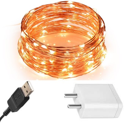 Mansaa 10m, 100 LEDs USB String Lights for All Purpose Decoration with Free USB Adapter 100 LEDs 10.06 m Gold, Yellow Steady String Rice Lights(Pack of 1)