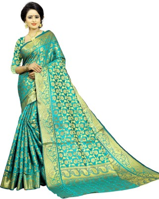 Maruti Art Embellished Paithani Silk Blend, Cotton Blend Saree(Light Green)