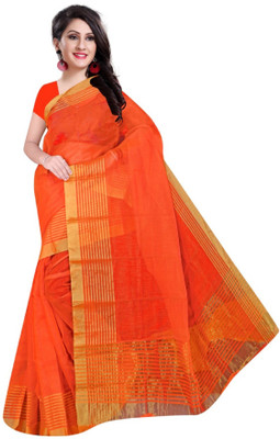 Kanooda Prints Solid/Plain Paithani Cotton Silk Saree(Orange)