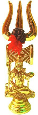 Dharmik Dhatu Trishakti Trishul with Damru Decorative Showpiece - 11 cm(Brass, Gold)