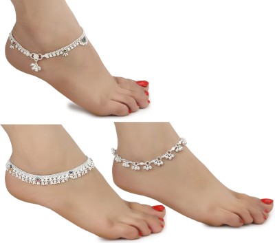 AanyaCentric White Metal Women and Girls Payal in Silver Plating Combo Pairs Artificial Alloy Anklet(Pack of 6)