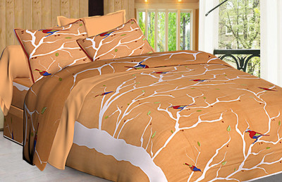 SPANGLE Cotton King Flat 144 TC Printed Bedsheet(Pack of 1, Golden)