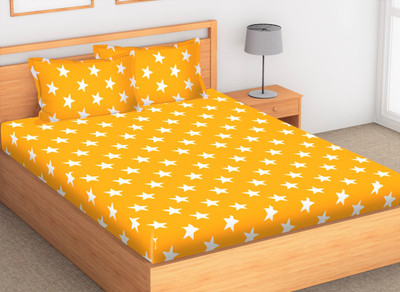 SheetKart Cotton Double Flat 144 TC Printed Bedsheet(Pack of 1, Yellow)