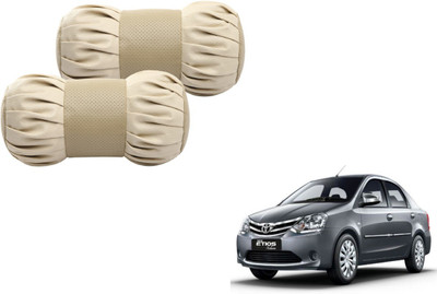 MOCKHE Beige Cotton, Leatherite Car Pillow Cushion for Toyota(Round, Pack of 2)