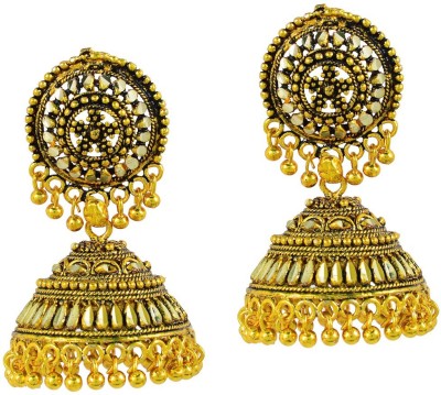 MissMister Gold Finish Antique Faux Kundan Jhumki Drop Earrings Brass Jhumki Earring
