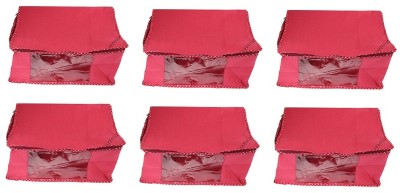 PRAHAN INTERNATIONAL Pack of 6 Saree Cover | Cloth Safety Bag for Sarees ,Lahanga, Cloths,Suits 90 Gsm Metal Double Zipper Premium Clothes Cover (Wedding Collection Gift) Front View Transparent Garment Cover,Apparel Storage, Appliance Covers QWV68(Red)