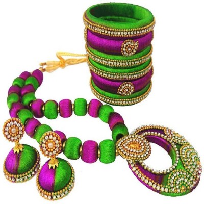 ambal Dori Green, Pink, Gold Jewellery Set(Pack of 1)