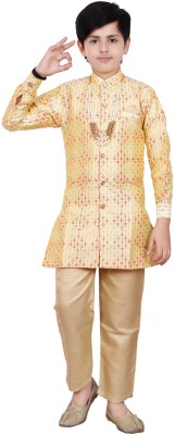 Fourfolds Boys Festive & Party Kurta and Pyjama Set(Yellow Pack of 1)